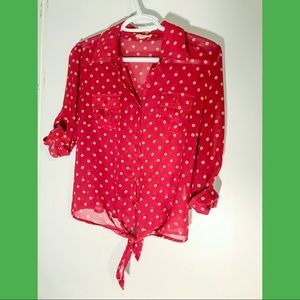 Tie red polka dot shirt
